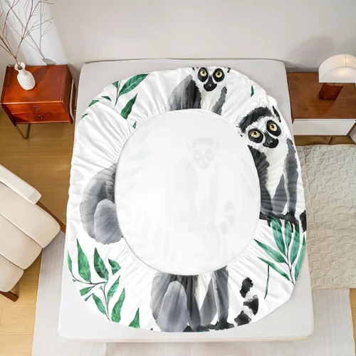 Miniatura 7 de Madagascar - Sábana bajera ajustable tamaño individual, bonito juego de ropa de cama con patrón de lémur, tamaño individual para niños, niñas