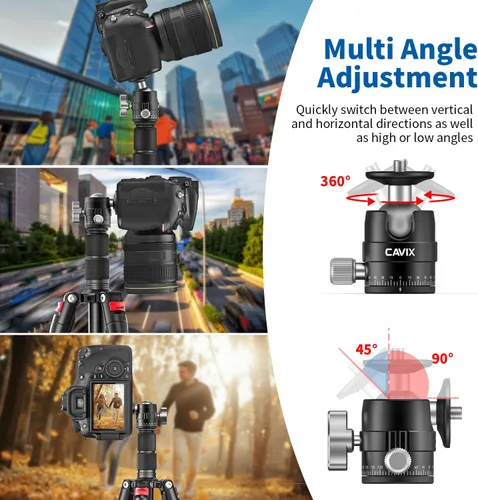 Miniatura 5 de CAVIX MT-03 Cabezal de trípode panorámico para cámara, cabeza de bola pequeña con placa de liberación rápida Arca Swiss Capacidad de carga de nivel
