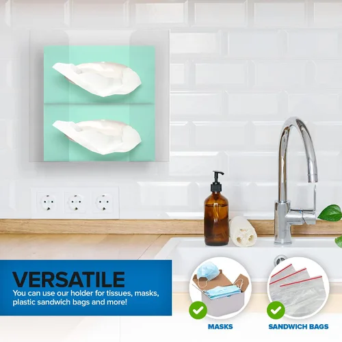 Miniatura 6 de Stock Your Home Dispensador doble de guantes acrílicos, estante para caja de pañuelos, soporte de pared para guantes, para cocina, armario