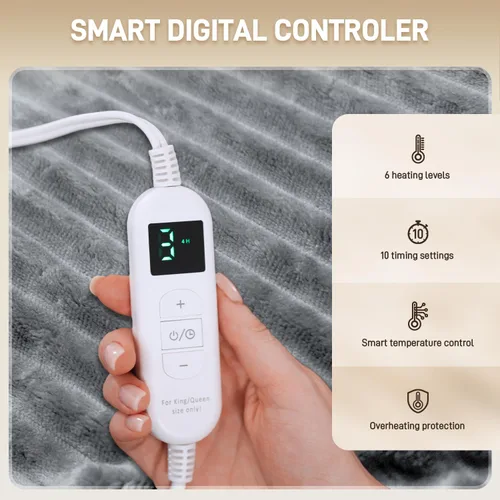 Miniatura 5 de Manta térmica eléctrica, manta eléctrica de franela suave de 50 x 60 pulgadas, manta térmica con 10 ajustes de tiempo, 6 ajustes de calor, lavable a