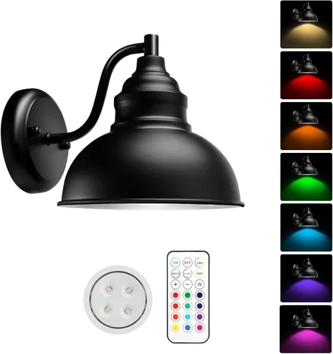 Apliques de pared que funcionan con pilas – Luces de pared recargables con control remoto, atenuables, temporizador automático – 13 colores Negro