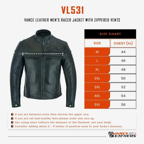 Miniatura 5 de Vance Leather Chaqueta Racer de cuero prémium con rejillas de ventilación para hombre