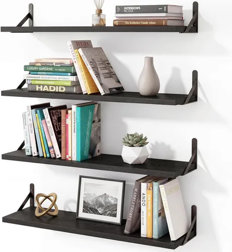 Miniatura 25 de YGEOMER - Estantes flotantes, juego de 4 unidades, color negro carbonizado, multifuncionales, montaje en pared, estantes para sala de estar, baño