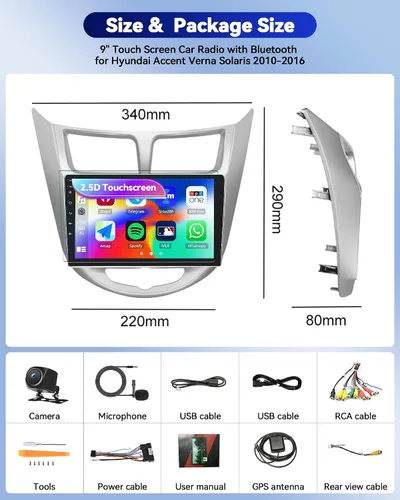 Miniatura 9 de 8 Core 6+128G para Hyundai Accent Verna Solaris 2010-2016 Android Car Stereo, 9" IPS Car Radio Wireless Carplay Android