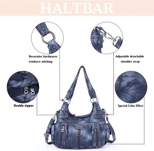 Miniatura 5 de Angelkiss - Bolsos grandes para mujer, de piel sintética lavada, bolso cruzado de hombro