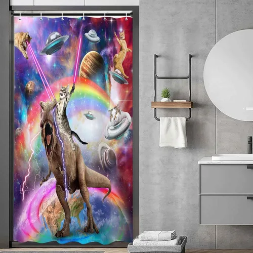 Miniatura 12 de Divertida cortina de ducha con diseño de gato con gorila en la selva, decoración de baño de animales humorísticos en blanco y negro, juego