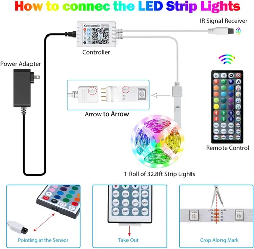 Miniatura 7 de Tenmiro Tira de luces LED de 32.8 pies, RGB LED inteligente con sincronización de música que cambia de color, tiras de luces LED con control remoto