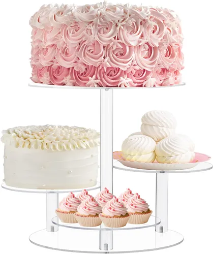 Miniatura 8 de Boxalls Soporte para pasteles de 2 niveles, elegante torre de acrílico transparente para cupcakes para bodas, cumpleaños, aniversarios, baby