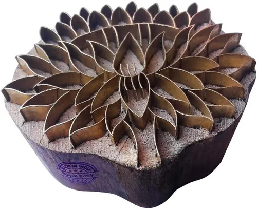 Miniatura 44 de Sello de Arcilla de Madera con Patrón de Loto de Latón para Impresión Rural BSCtag001