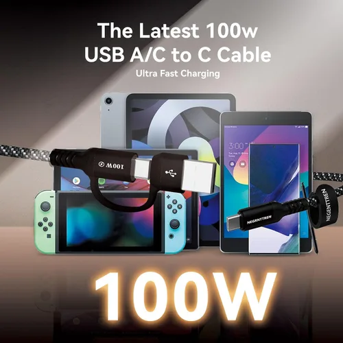 Miniatura 5 de Cable USB C a C 2 en 1 de 100 W (6 pies, paquete de 2), cable de carga rápida 5A tipo A a C, cable de carga USB C trenzado de nailon para iPhone 16