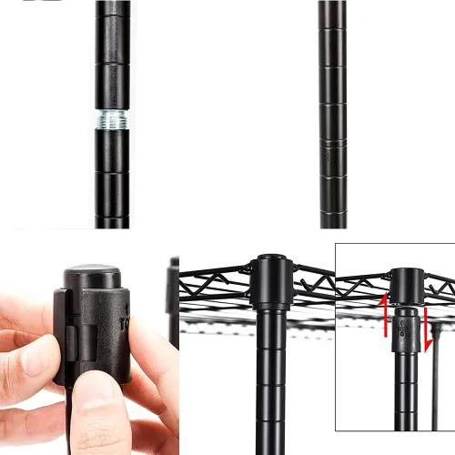 Miniatura 5 de Polyial Weave 3 niveles de gran tamaño ajustable resistente estante de ropa con estantes dobles para ropa y ruedas con bloqueo+1 par de ganchos