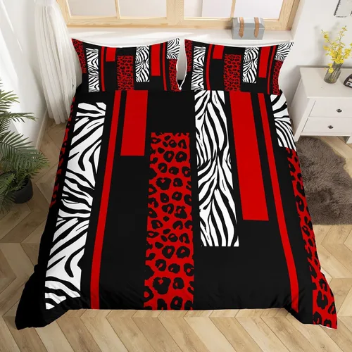 Miniatura 4 de Juego de funda de edredón con estampado de leopardo, tamaño individual, juego de ropa de cama rústica con rayas de piel de cebra, decoración