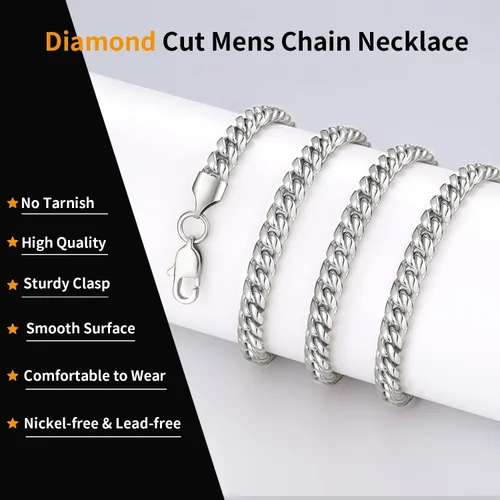 Miniatura 2 de Jewlpire Silver Chain Gold Chain for Men Women Boys - Diamond Cut Miami Mens Cuban Link Chain Necklace 4mm6mm Mens Chain 18K Gold Plated316L