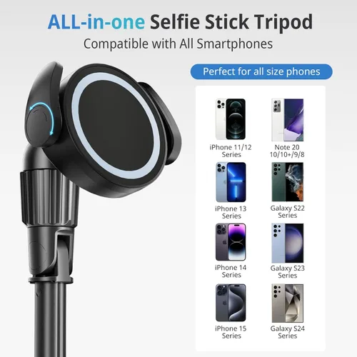 Miniatura 6 de UBeesize Trípode magnético para teléfono selfie de 62 pulgadas con control remoto inalámbrico, soporte extensible para teléfono celular, compatible
