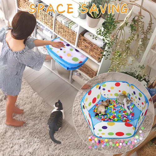 Miniatura 7 de Palksky Pozo de pelotas con 210 bolas de juguete y 4 juguetes de resorte, juguetes interactivos para gatos aburridos de interior para jugar