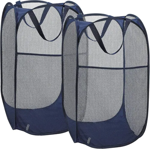 2 cestas de lavandería, cestas plegables de malla para lavandería (cada una con 2 asas reforzadas, color azul 2 azules