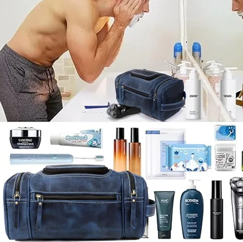 Miniatura 2 de VC VINTAGE COUTURE Neceser de cuero para hombre, extra grande, neceser de cuero para hombre, para viajes, kit de cuero real para hombre, bolsa