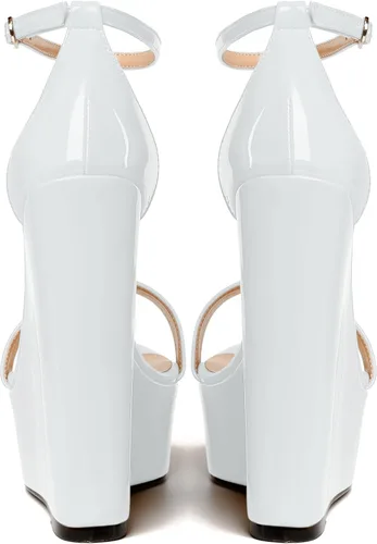 Miniatura 4 de WAYDERNS Sandalias de tacón alto con plataforma y correa de tobillo para mujer, con hebilla de noche, puntera abierta, de moda, de charol, de 6
