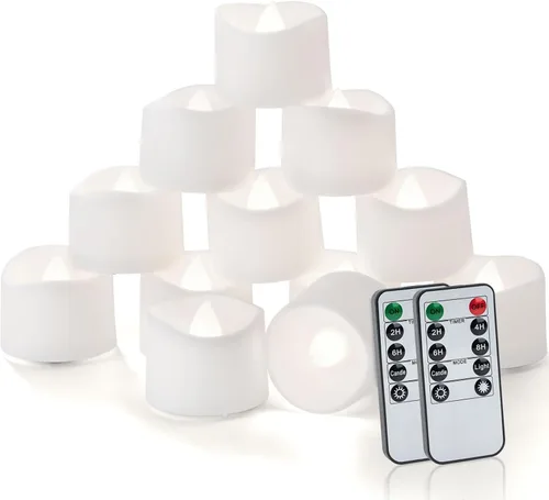 Miniatura 14 de Homemory - Paquete de 12 velas de té LED con temporizador a control remoto, más de 400 horas de parpadeo, velas sin llama con pilas para iluminación