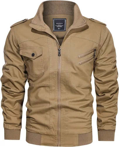 Miniatura 2 de HIJEWE Men Military Jacket Casual Cotton Utility Coat Spring Falls Durable Army Cargo Bomber Stand Collar Multi-Pocket Jacket