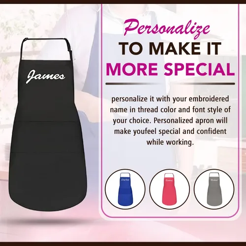 Miniatura 3 de Delantales personalizados para hombres y mujeres – Delantal personalizado con nombre bordado y bolsillos para cocina, pintura, manualidades, salón