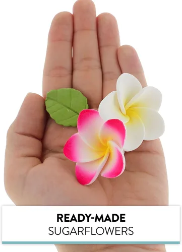 Miniatura 7 de Global Sugar Art Tropical Frangipani Plumeria - Flores comestibles de azúcar, para pastel de boda y cupcakes con hojas, 24 unidades por cuenta