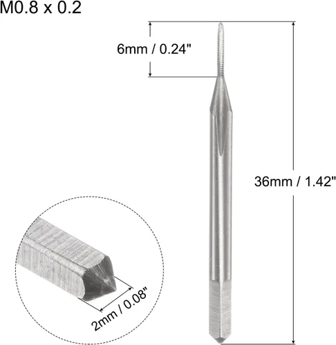 Miniatura 2 de uxcell - Grifos métricos de máquina M0.8 x 0.2mm H2 de acero de alta velocidad con 3 hélices rectas para roscado de tornillos, herramienta