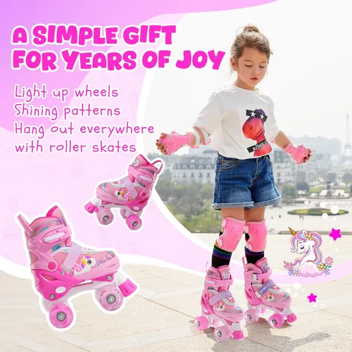 Miniatura 2 de SUPER YOUNGSTER Patines de ruedas ajustables con luces LED para niñas, diseño de unicornio para niñas de 4 a 6, 5 a 8, 8 a 12 años, patines para Rosa