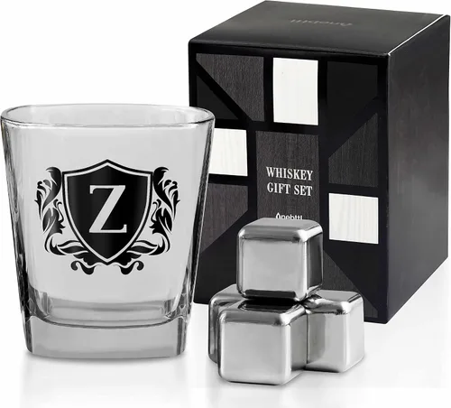 Miniatura 24 de Regalos de whisky para hombres, vaso de whisky con inicial personalizada con piedras de whisky para papá, novio, mejores amigos, compañeros