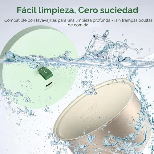 Miniatura 7 de TOKIT Olla Arrocera Pequeña 3 Tazas Sin Cocinar/6 Tazas Cocidas, Olla Arrocera Mini Moderna Multifuncional con Temporizador de 24 H y Calentador