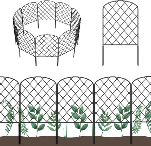 OUSHENG Paquete de 10 paneles de valla decorativa para jardín, total 10 pies (L) x 24 pulgadas (H) Barrera para animales, borde valla de alambre de