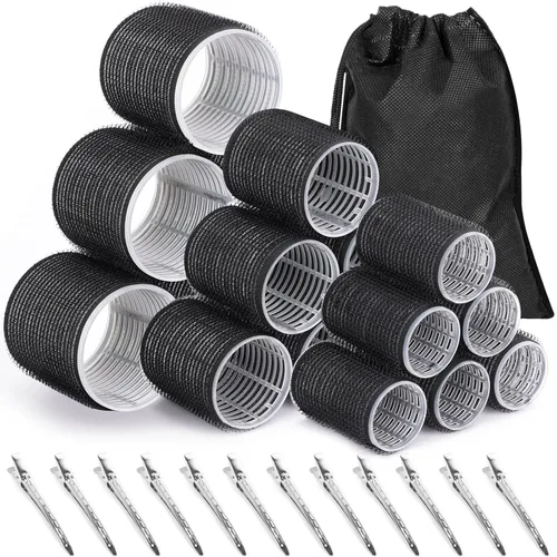 Miniatura 10 de Anezus - Juego de rulos de autoagarre, 36 piezas, 4 tamaños (Jumbo, Grande, Mediano, Pequeño) con pinzas para cabello largo, mediano, corto, grueso