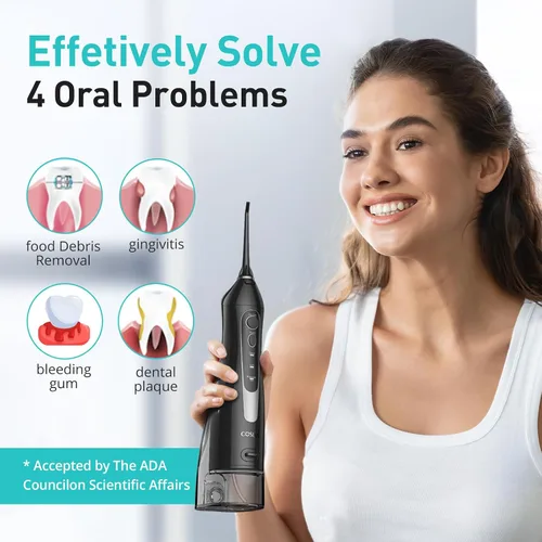 Miniatura 8 de COSLUS Hilo Dental de Agua: Irrigador Oral Portátil Inalámbrico 300ML Recargable Limpiador de Viaje IPX7 Impermeable Máquina de Hilo Dental