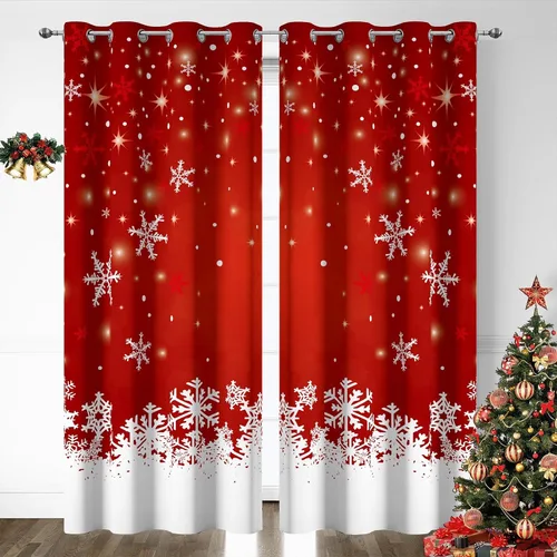 Miniatura 10 de Cortinas rojas de Navidad para sala de estar, juego de 2 paneles, cortinas de ventana de terciopelo rojo de 63 pulgadas de largo, cortinas