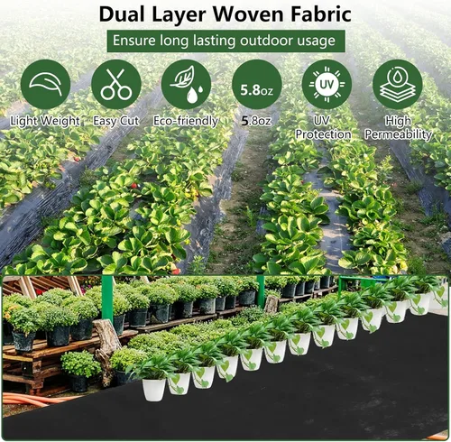 Miniatura 5 de Broadfashion Tela tejida para paisaje de 5.8 onzas, barrera de tela de malezas de 3 x 300 pies, doble capa, barrera de malezas de tela de jardín