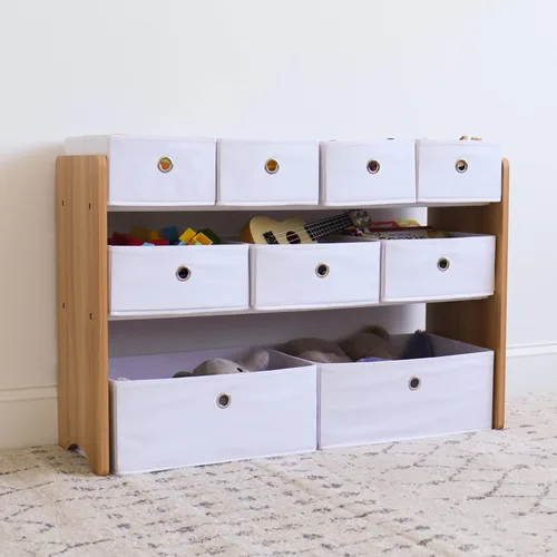 Miniatura 5 de Humble Crew Organizador de almacenamiento de juguetes con 9 cubos de tela extraíbles, gris claro/gris, organizador de juguetes de primera calidad