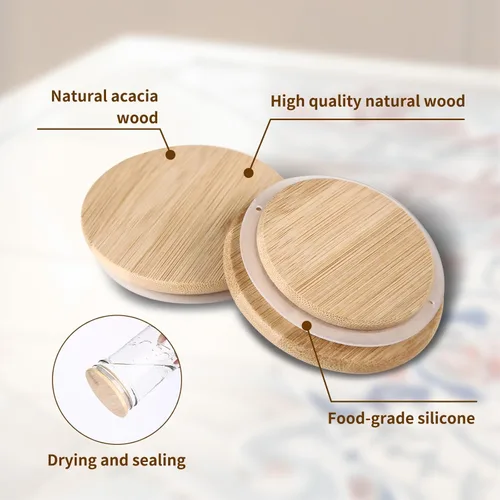 Miniatura 4 de Tapas para frascos de masón, tapas reutilizables para tarros de bambú de vidrio de grado alimenticio, sellado de silicona de material de grado Bambú