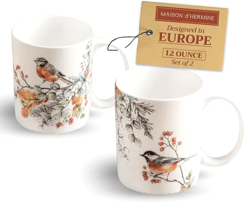 Miniatura 60 de Maison d' Hermine Taza de café con asas, tazas de porcelana fina de hueso, paquete de dos tazas de té para bebidas calientes, capuchino, latte, 015