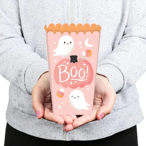 Miniatura 6 de Big Dot of Happiness Pastel Halloween - Cajas de palomitas de maíz para fiesta de calabaza rosa, juego de 12