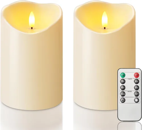 Miniatura 15 de Homemory Velas sin llama impermeables para exteriores de 4 x 12 pulgadas con temporizadores y control remoto, velas que funcionan con pilas, velas