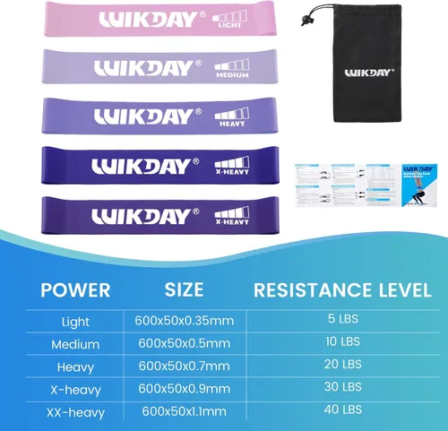 Miniatura 2 de WIKDAY Bandas de Resistencia para Hacer Ejercicio Bandas de Bucle de Ejercicio Conjunto de Bandas de Entrenamiento para Hombres y Mujeres Púrpura