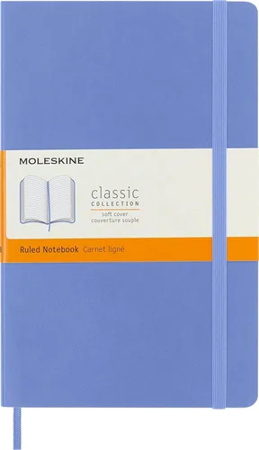 Moleskine - Cuaderno clásico, tapa suave, grande (5 x 8.25 pulgadas), a rayas/forrado, azul hortensia, 192 páginas
