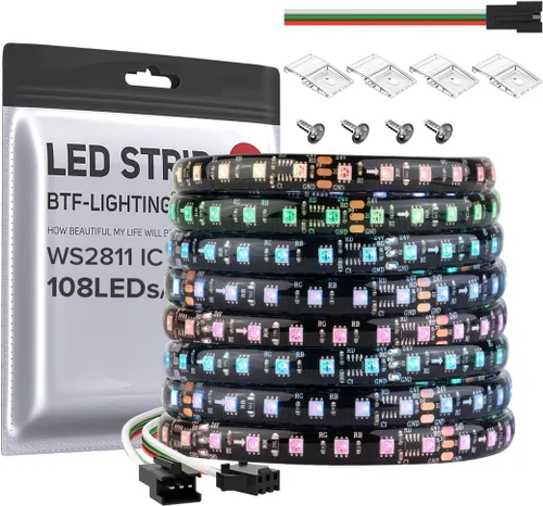 Miniatura 10 de BTF-LIGHTING Tira de luz LED RGB WS2811 direccionable de 2835SMD con color persiguiendo 9.8 pies DC24V 108LED/m 18píxeles/m 8mm de ancho IP65