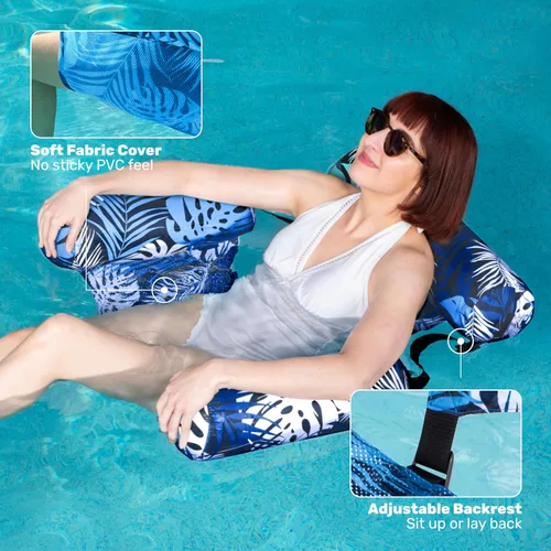 Miniatura 4 de Sloosh Sillas flotantes de piscina para adultos, sillas inflables de piscina, hamaca flotante con patrón de plantas para adultos, flotadores