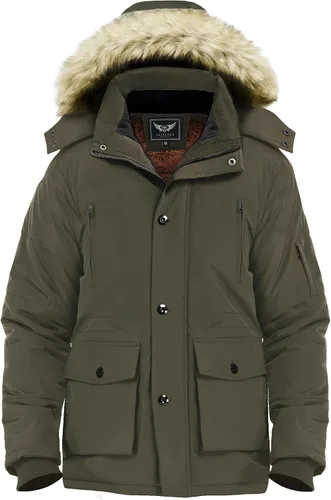 Miniatura 9 de Men's Winter Thicken Coat Warm Faux Fur Lined Padded Puffer Parka Jacket with Removable Hood