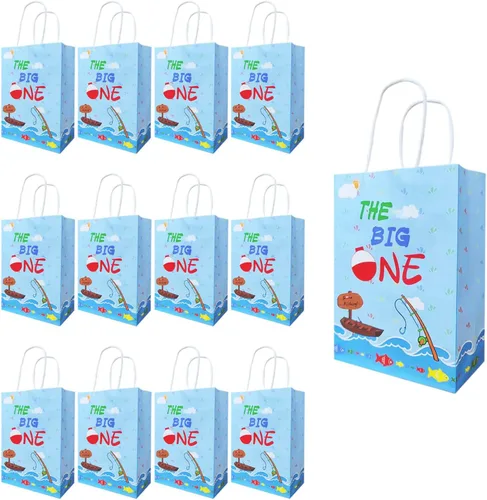 20 bolsas de dulces de The Big One O Fish Ally 1 bolsas de regalo de fiesta con asas Gone Bolsas de recuerdo de pesca para Ofishally One/Little