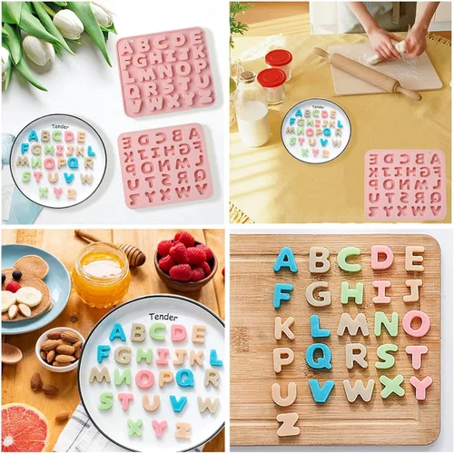 Miniatura 6 de 2 moldes de silicona de letras A-Z de color rosa para bricolaje, moldes de silicona con iniciales para resina para decoración de bricolaje, dulces