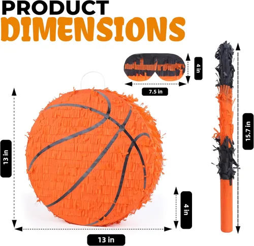 Miniatura 2 de Paquete de piñata de baloncesto de Birchio con venda y bate (13 x 13 x 4 Pulgadas), piñata de balón de fútbol para fiesta de cumpleaños de niños