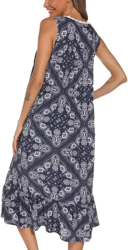 Miniatura 5 de AVIIER - Camisones de algodón para mujer, sin mangas, vestido largo con bolsillos para estar en casa, S-XXL