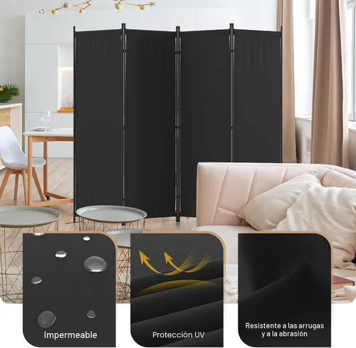 Miniatura 3 de Divisor de habitación, pantalla de privacidad plegable de 4 paneles, separación portátil de 88 pulgadas con 3 pies de metal, divisores de habitación